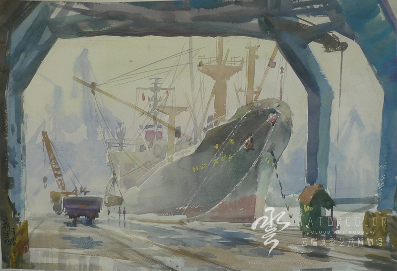 靳涛 《船厂》 52*36cm 1984年